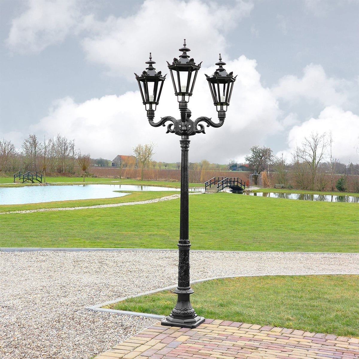 paar Aangepaste Ru Kroonlantaarn Eyserheide 3-lampen - 253 cm | Manves.nl